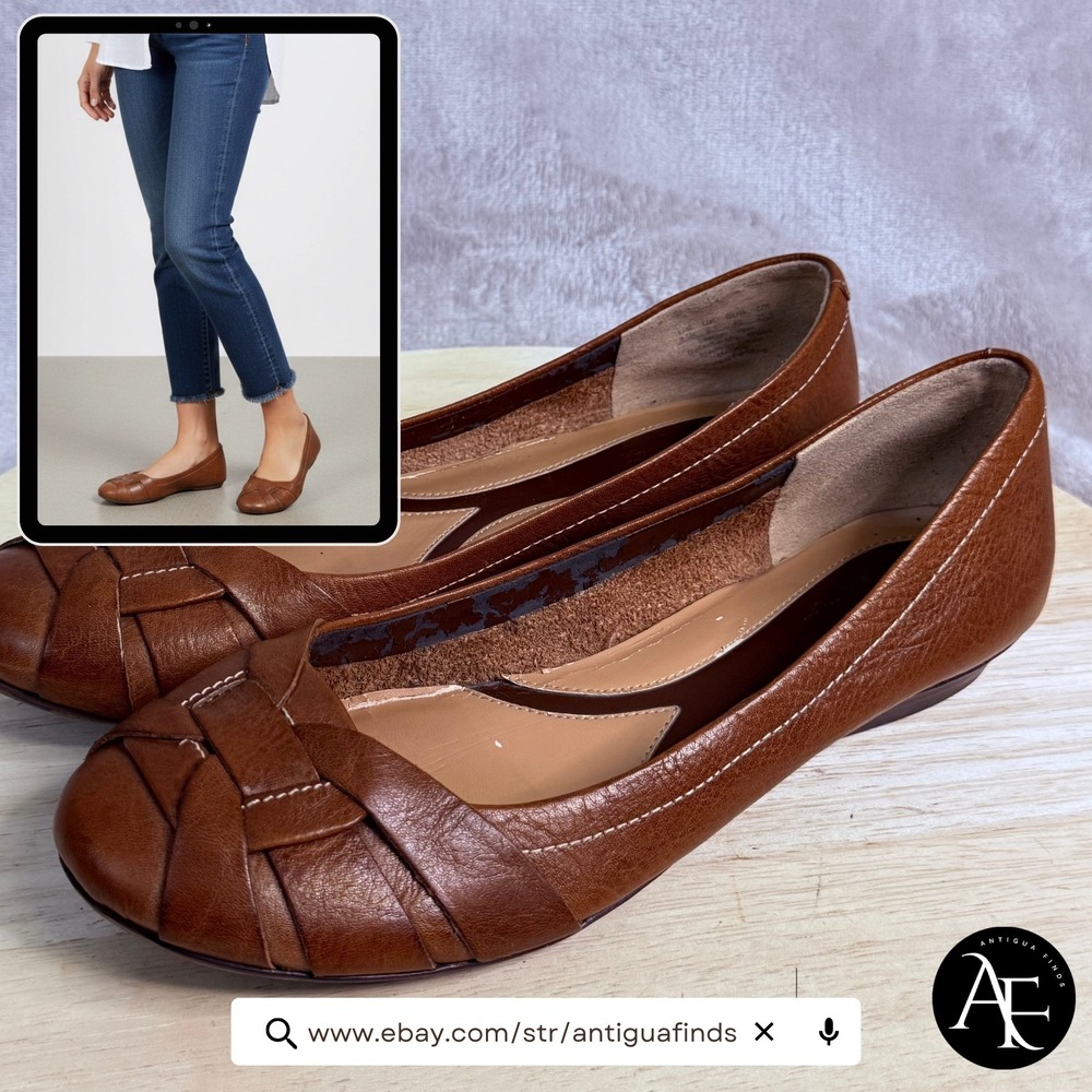 Naturalizer Maude Brown Leather Woven Knot Flats N5 Comfort Mens 9.5M Cognac